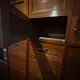 Vintage oak workshop cabinet, 4 columns with curtains – craft furniture