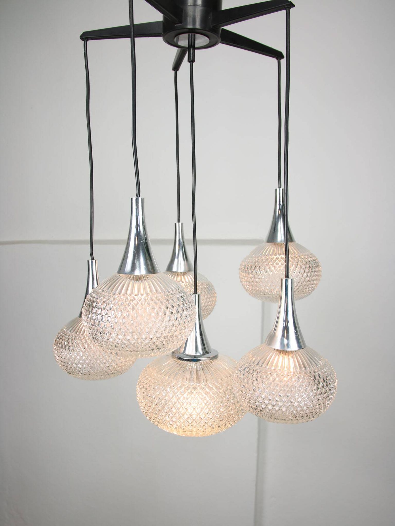 Vintage Italian Crystal and Chrome Chandelier, 70s