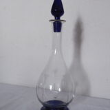 Carafe a liqueur verre taillé transparent et bleu cobalt