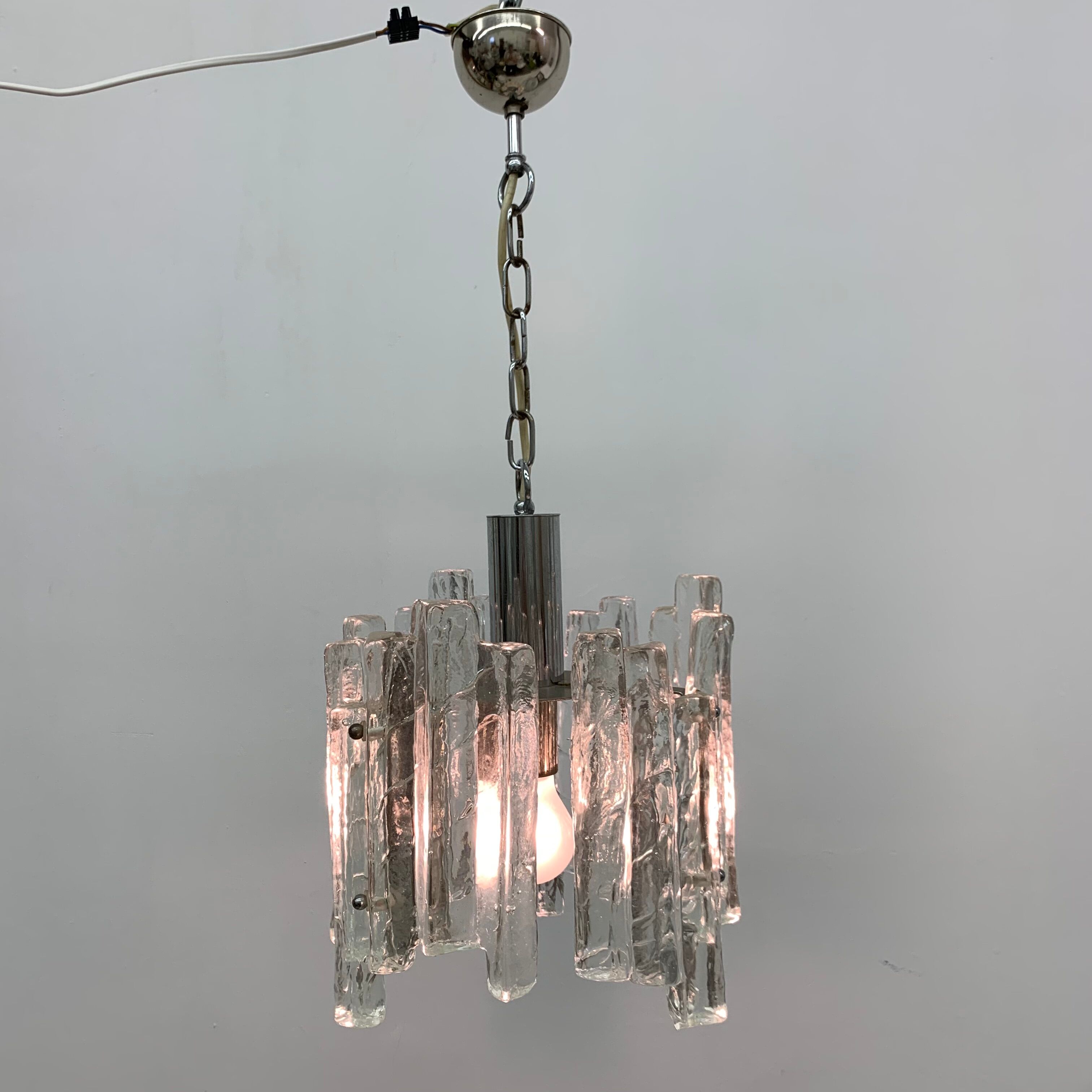 Hanging lamp in Frosted Ice Glass by J. T. Kalmar for Kalmar Franken KG, 1960s