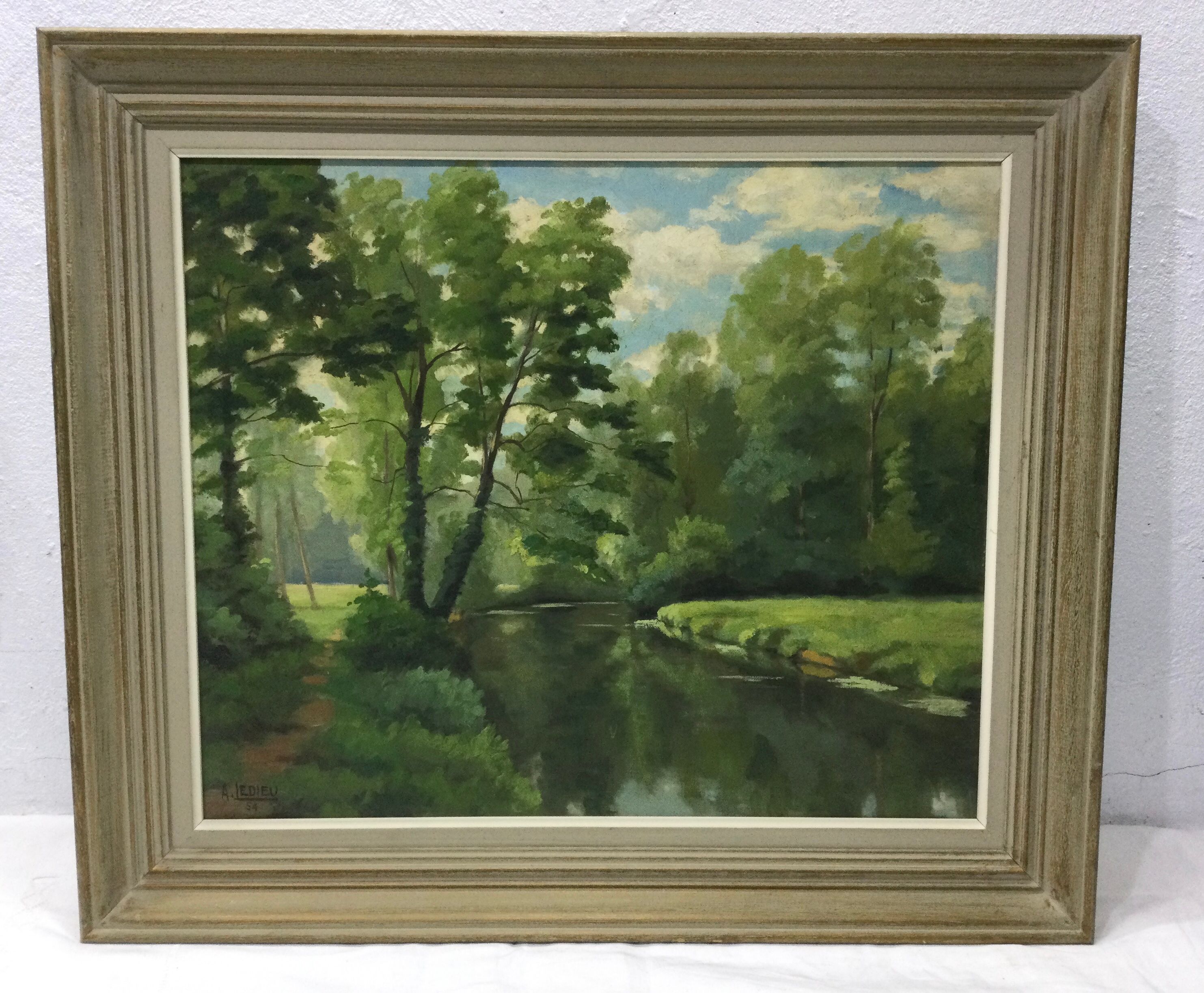 A. Ledieu – Oil on canvas "Bassin d'Hermes"
