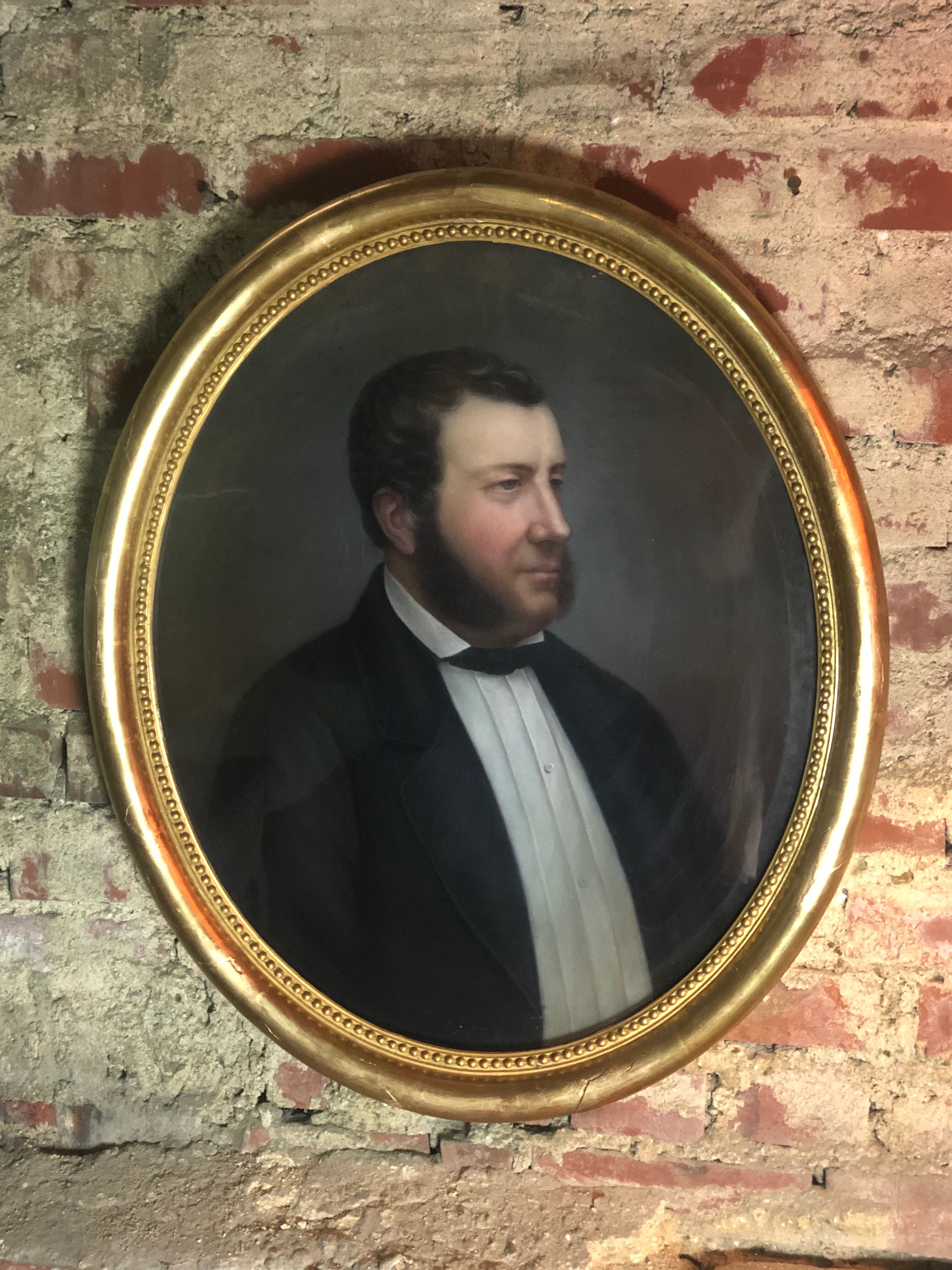 Pastel on paper "Man with favorites" signed, framed under glass 1862