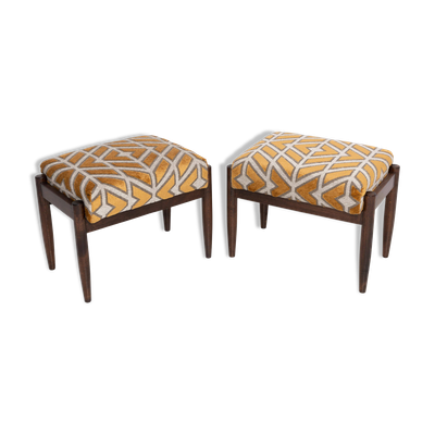 Paire de tabourets vintage en velours à motif jaune, Edmund Homa, années 1960