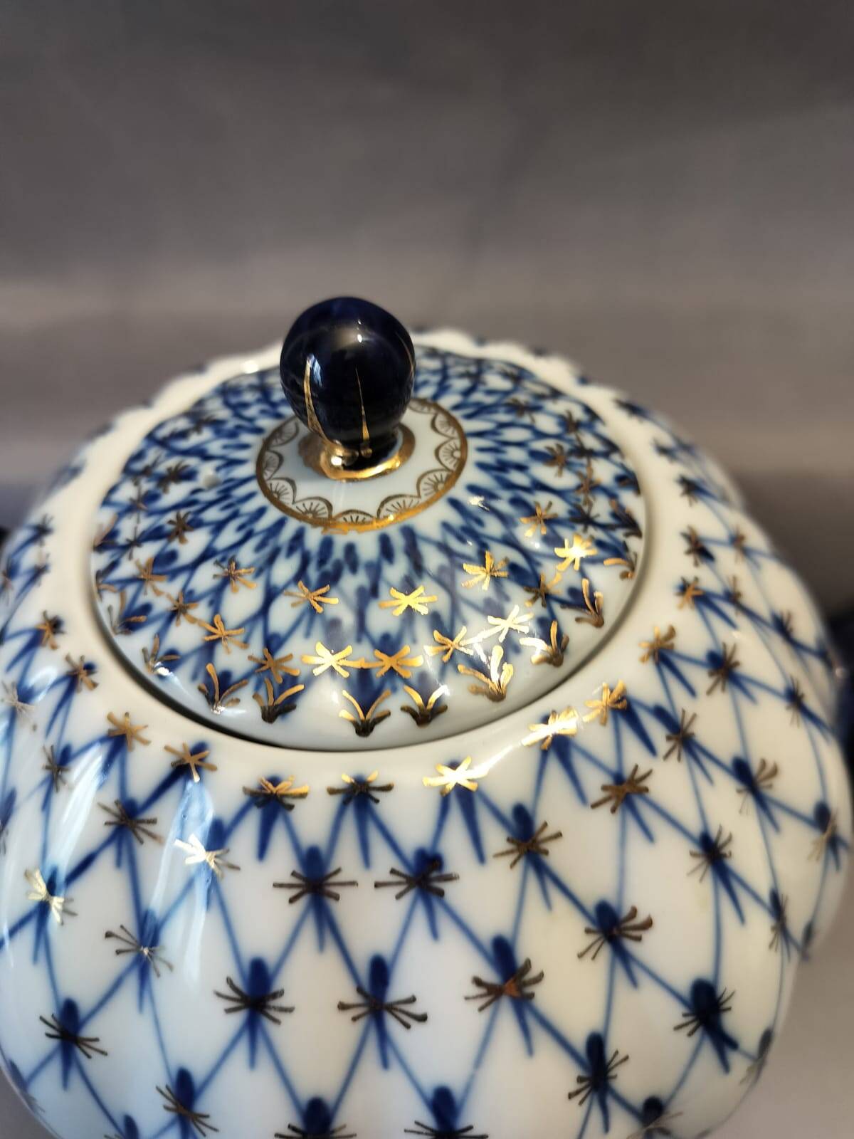Lomonosov Imperial Porcelain XXL 2000ml Teapot Cobaltnet 22 Carat Gold