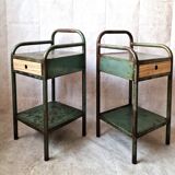 Pair of bedside tables in patinated metal