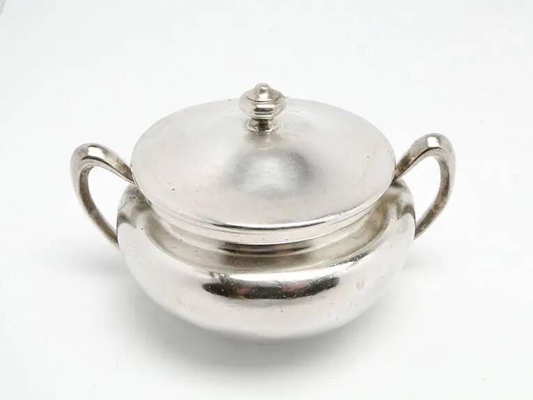 Art Nouveau sugar bowl, silver-plated brass, Norblin, Poland, 1920s