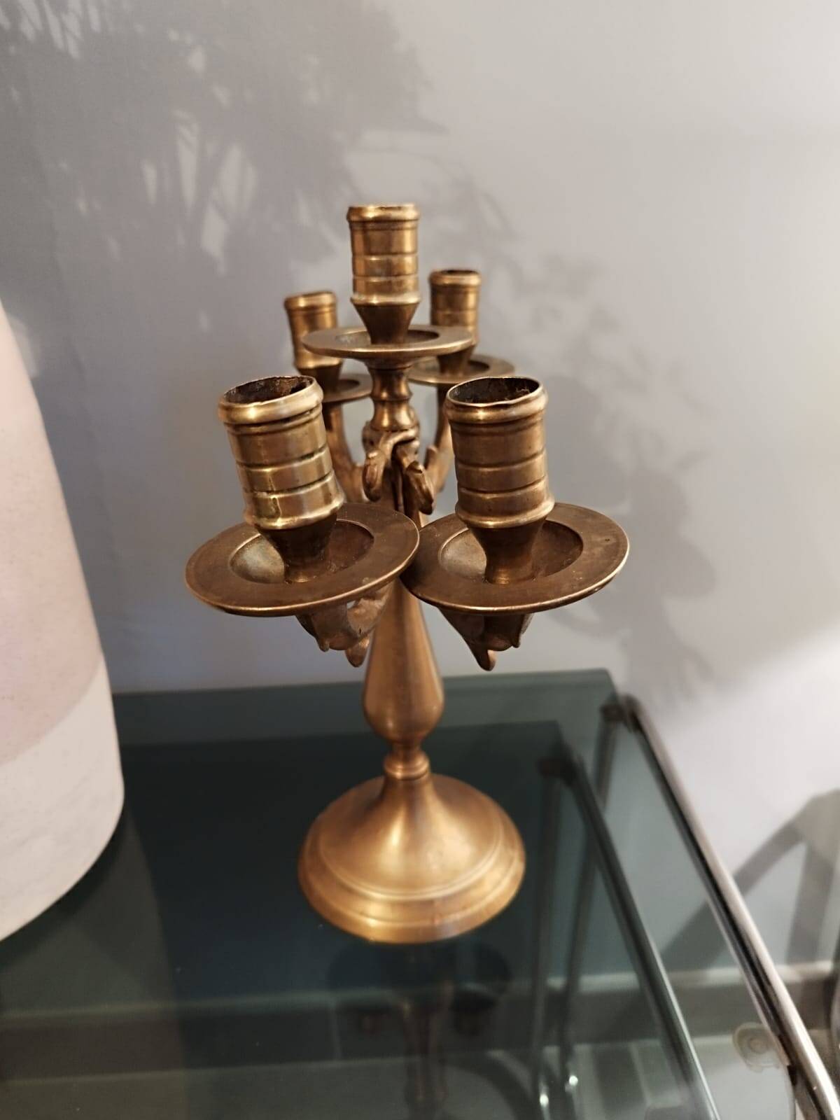 Old candlestick candelabra candle holder in brass with movable arms 5 lights