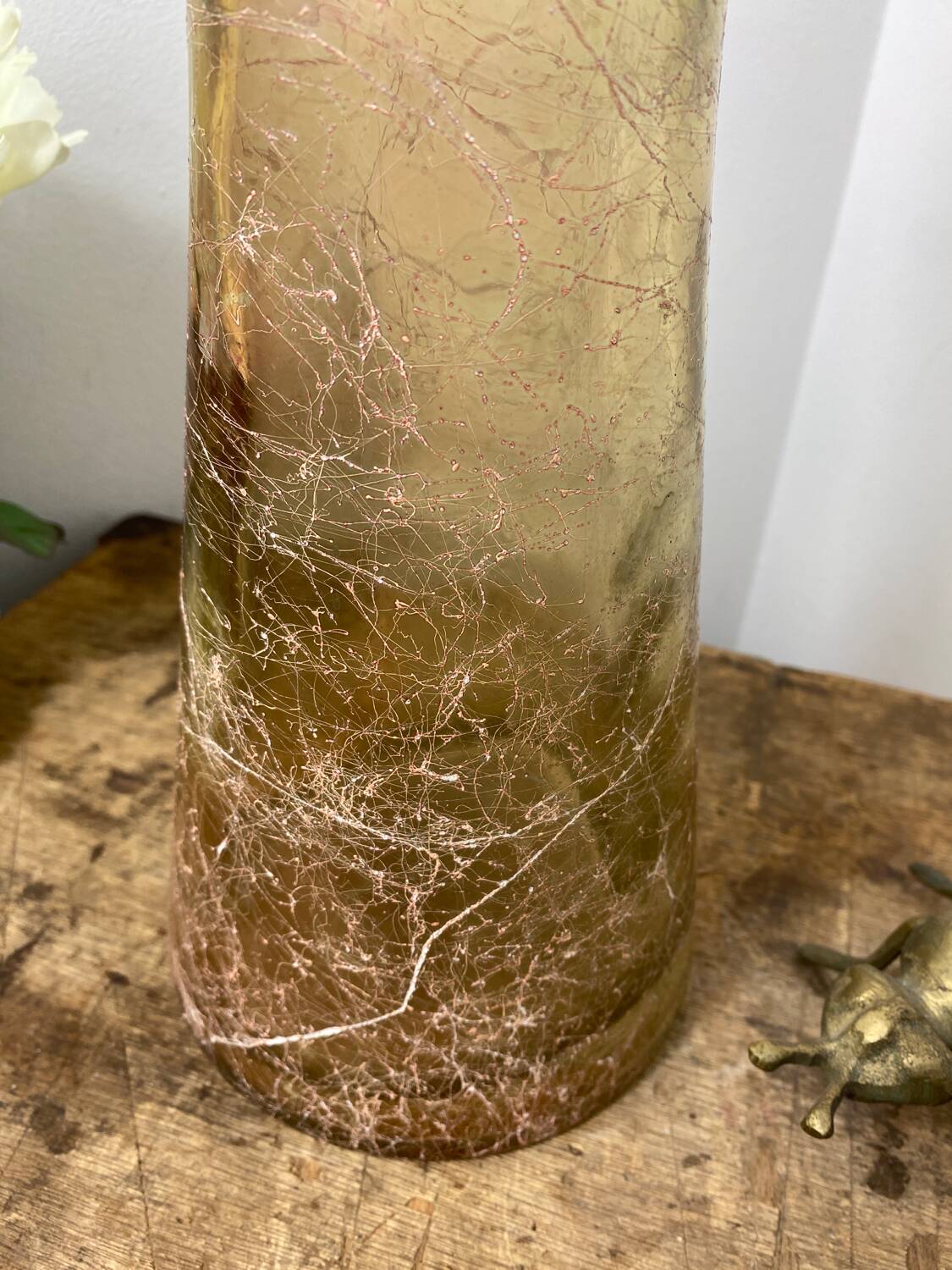 Large cracked glass vase