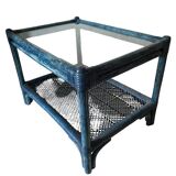 Table basse vintage en rotin et verre