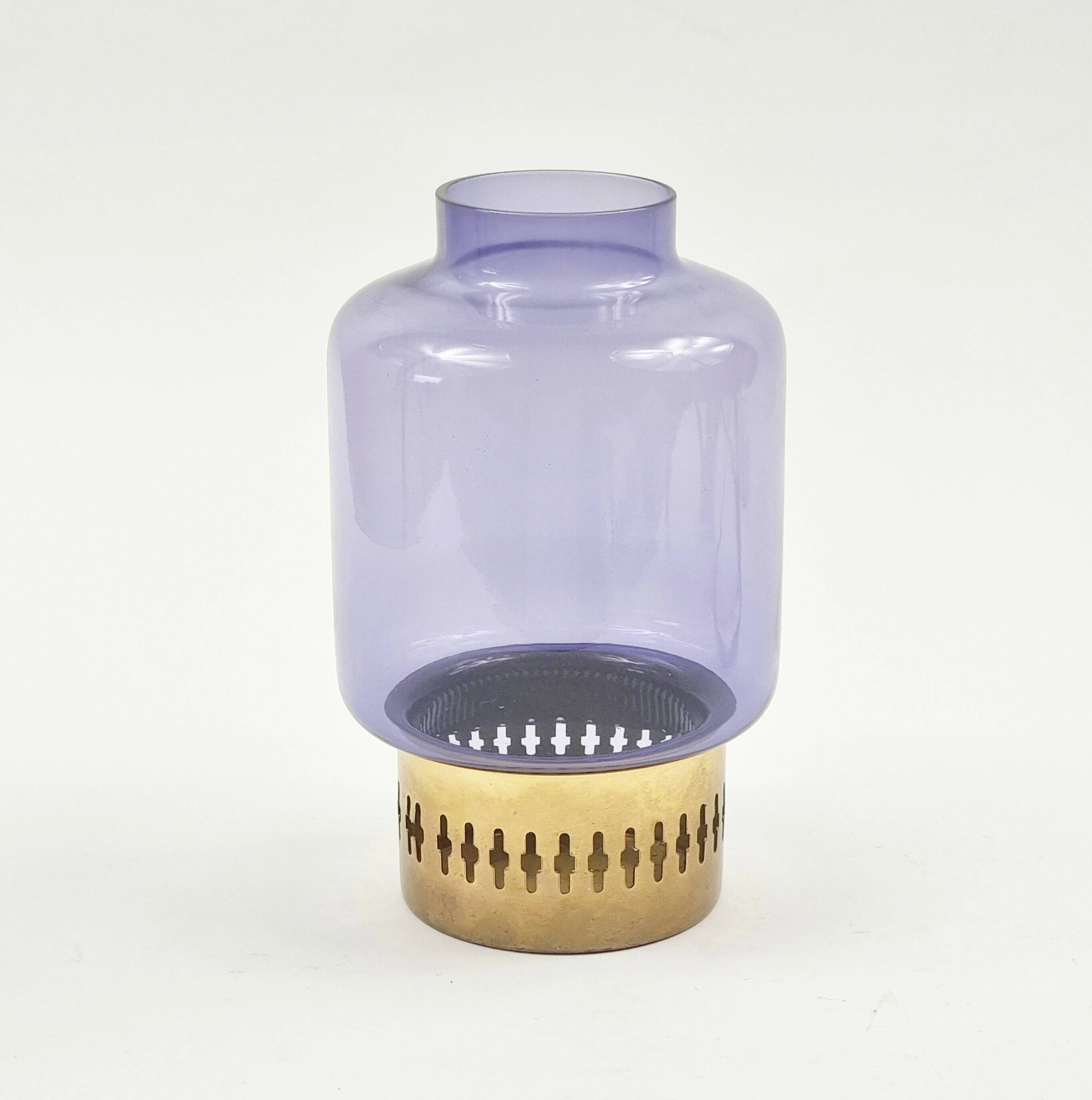 Mid Century Scandinavian Glass&Brass Candleholder by Hans-Agne Jakobsson AB Markaryd, Sweden, 1960s