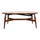 Danish high and low table in teak and brown lacquered wood, Smørrebrø model