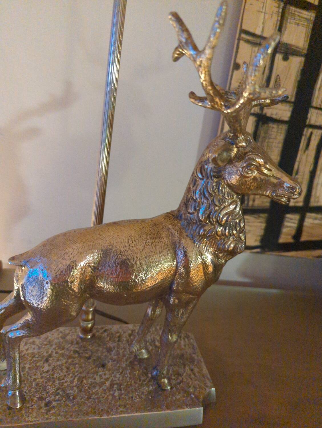 Vintage silvered bronze deer lamp