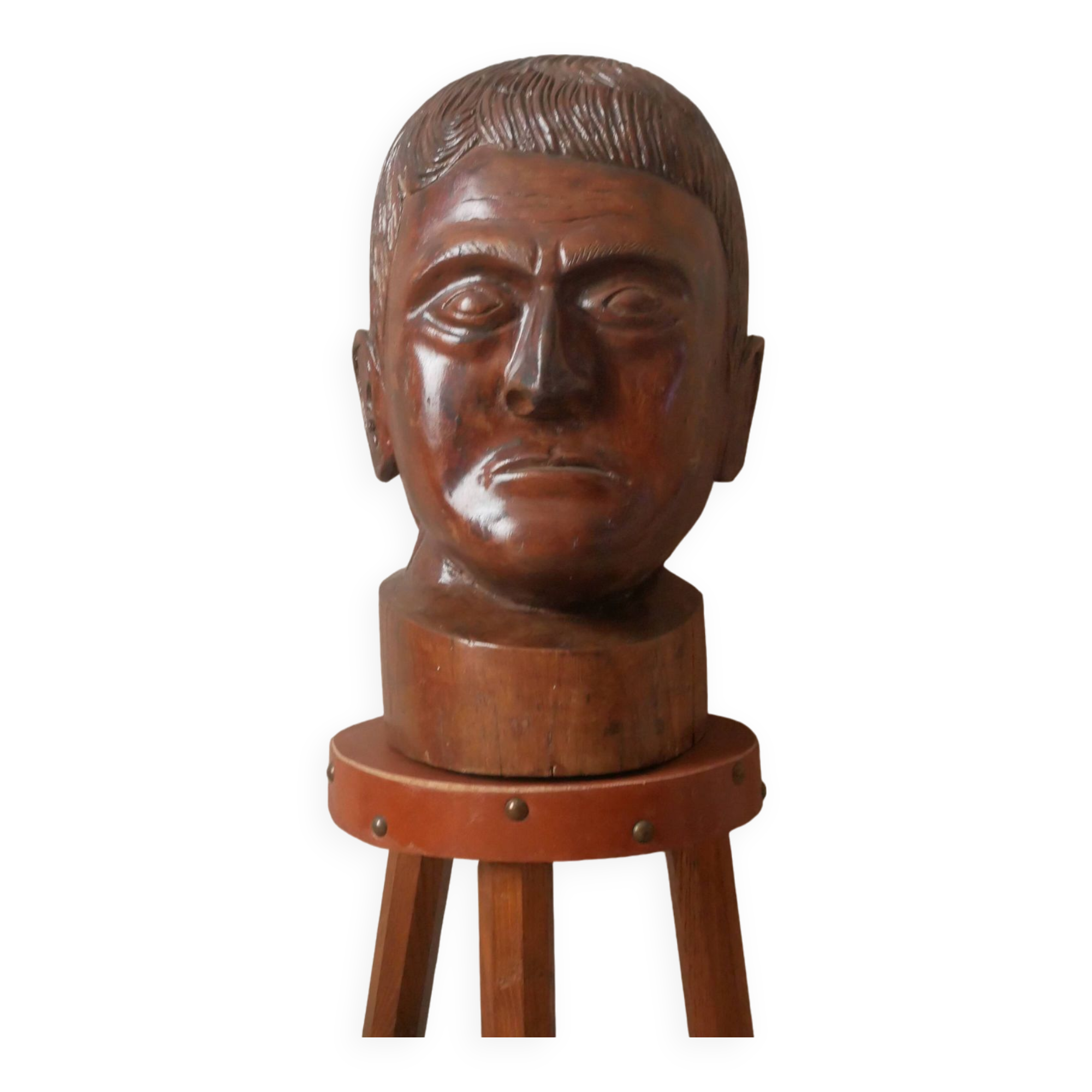 Kanak head wooden sculpture New Caledonia handmade object tribal ethnic marotte face