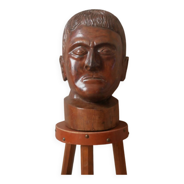 Sculpture en bois tête Kanak Nouvelle Calédonie objet fait main visage marotte ethnique tribal