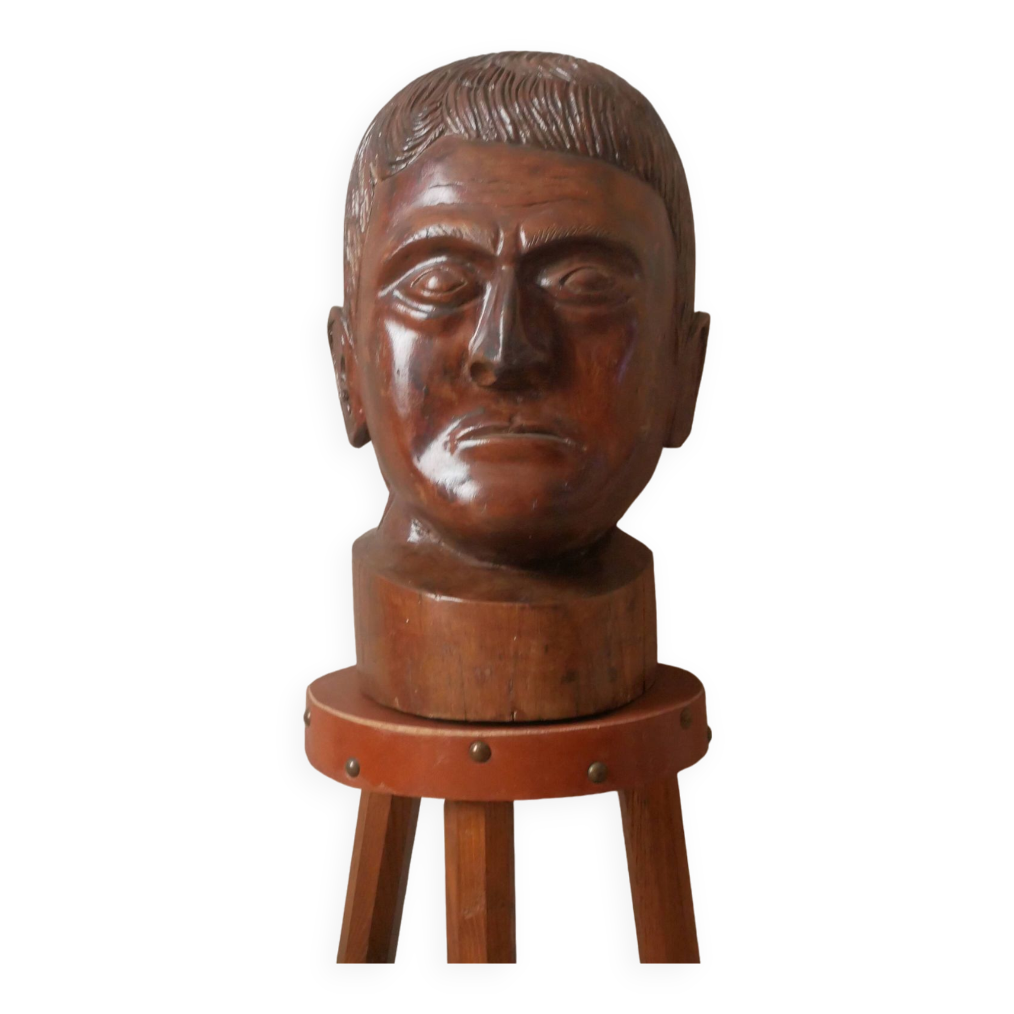 Kanak head wooden sculpture New Caledonia handmade object tribal ethnic marotte face