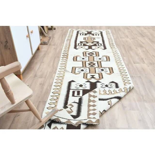 1970s Turkish Oushak Handmade Wool Cotton Beige Runner Rug 99x300
