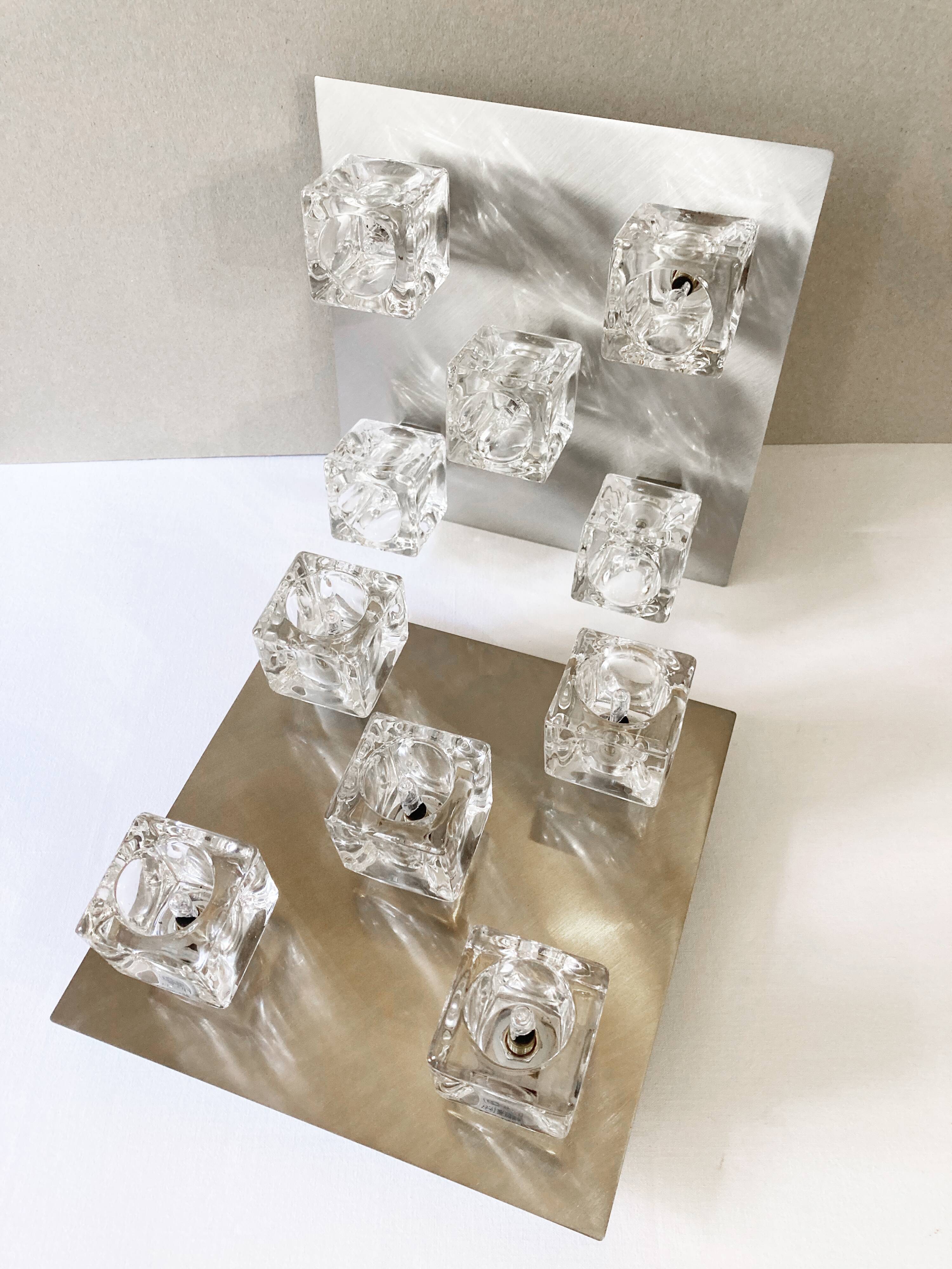 Brushed metal ceiling light and glass globes, 5 halogen candles