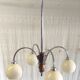 Art Deco chandelier with 4 lights in chrome metal and opaline globe - 1940s/50s