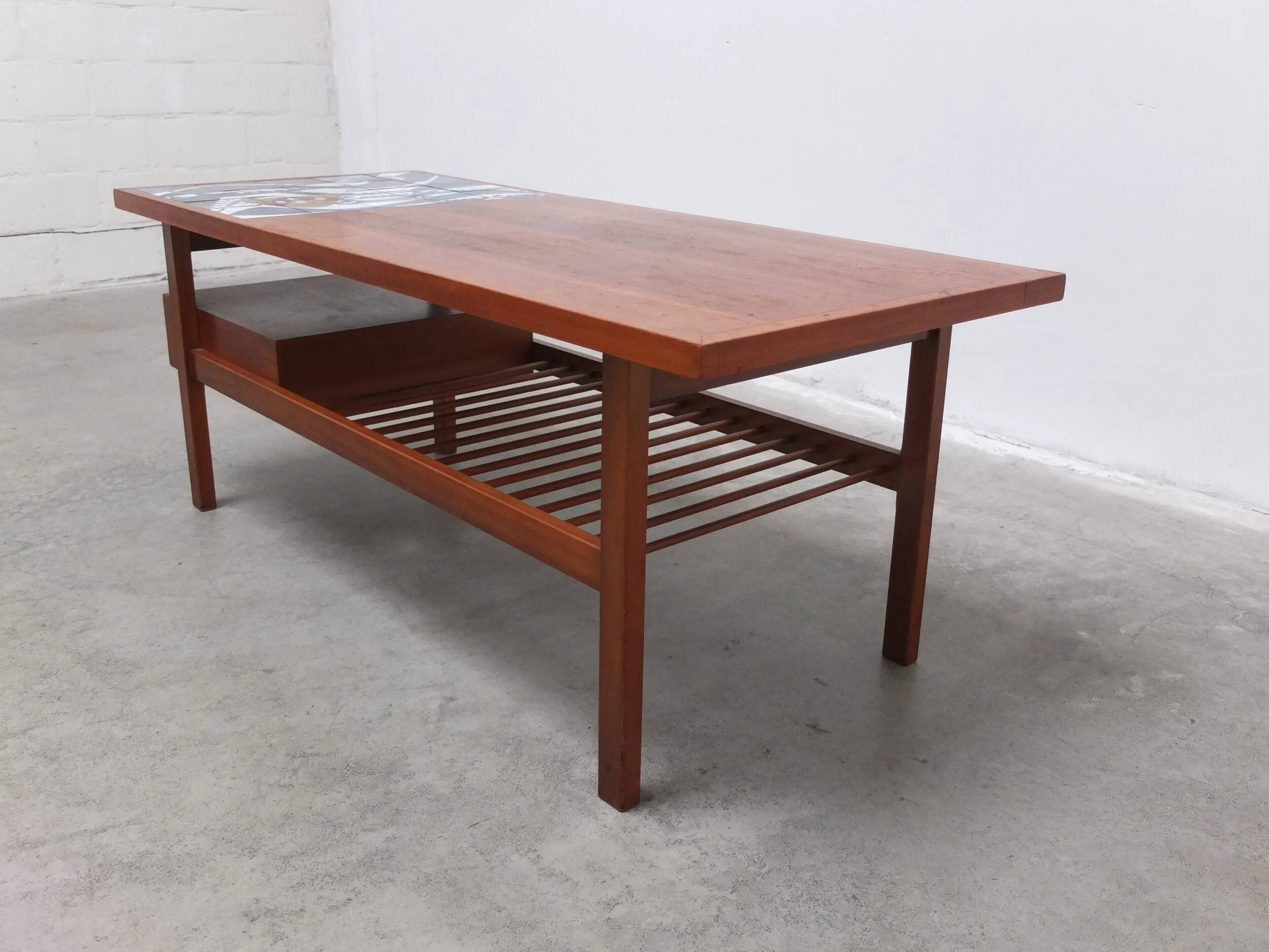 Walnut coffee table with ceramic tile by Jos De Mey for Van Den Berghe-Pauvers, 1960s