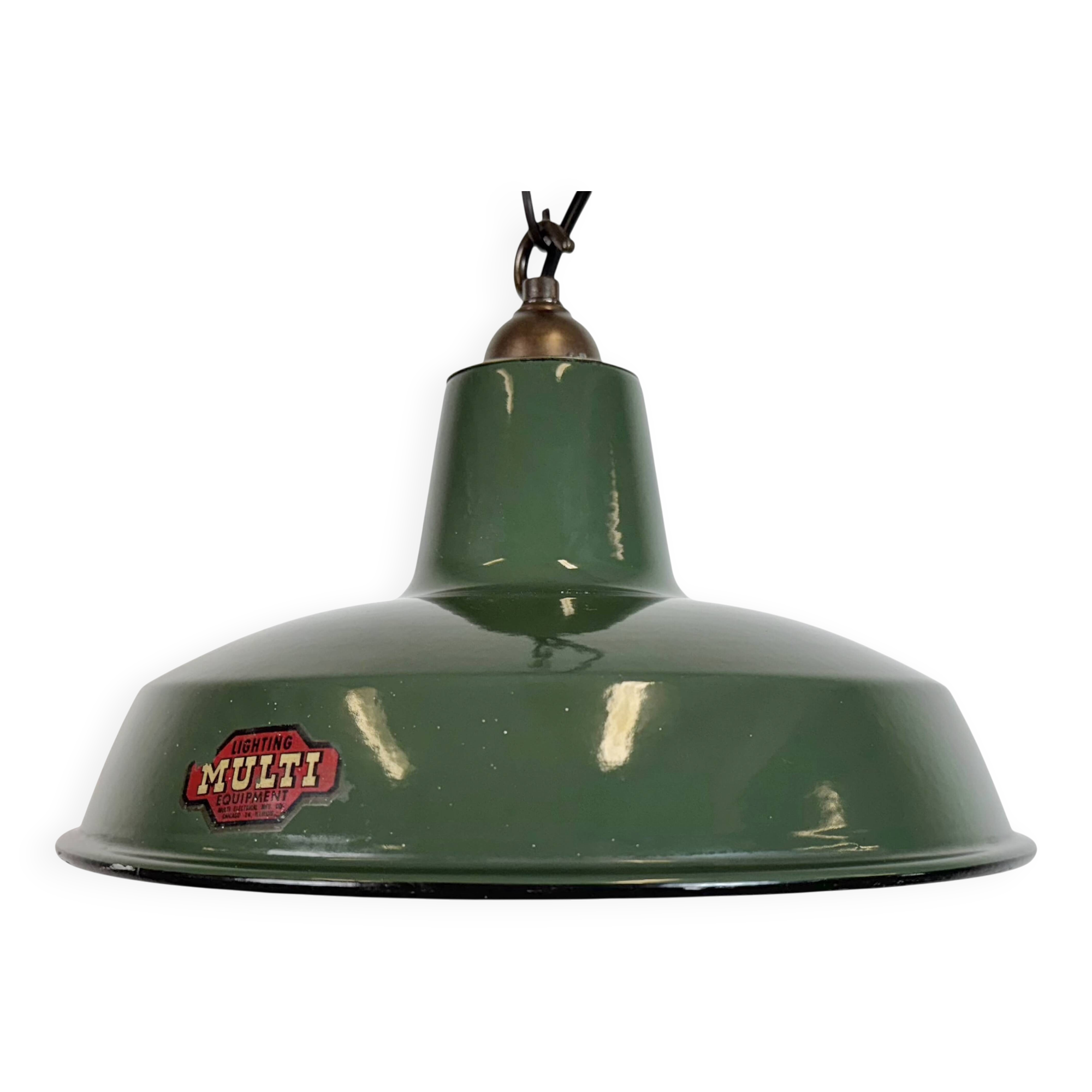 Industrial Green Enamel Factory Pendant Lamp from Multi Electrical Co,1960s