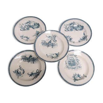 5 old hollow plates. iron earth rockery faience exxonne