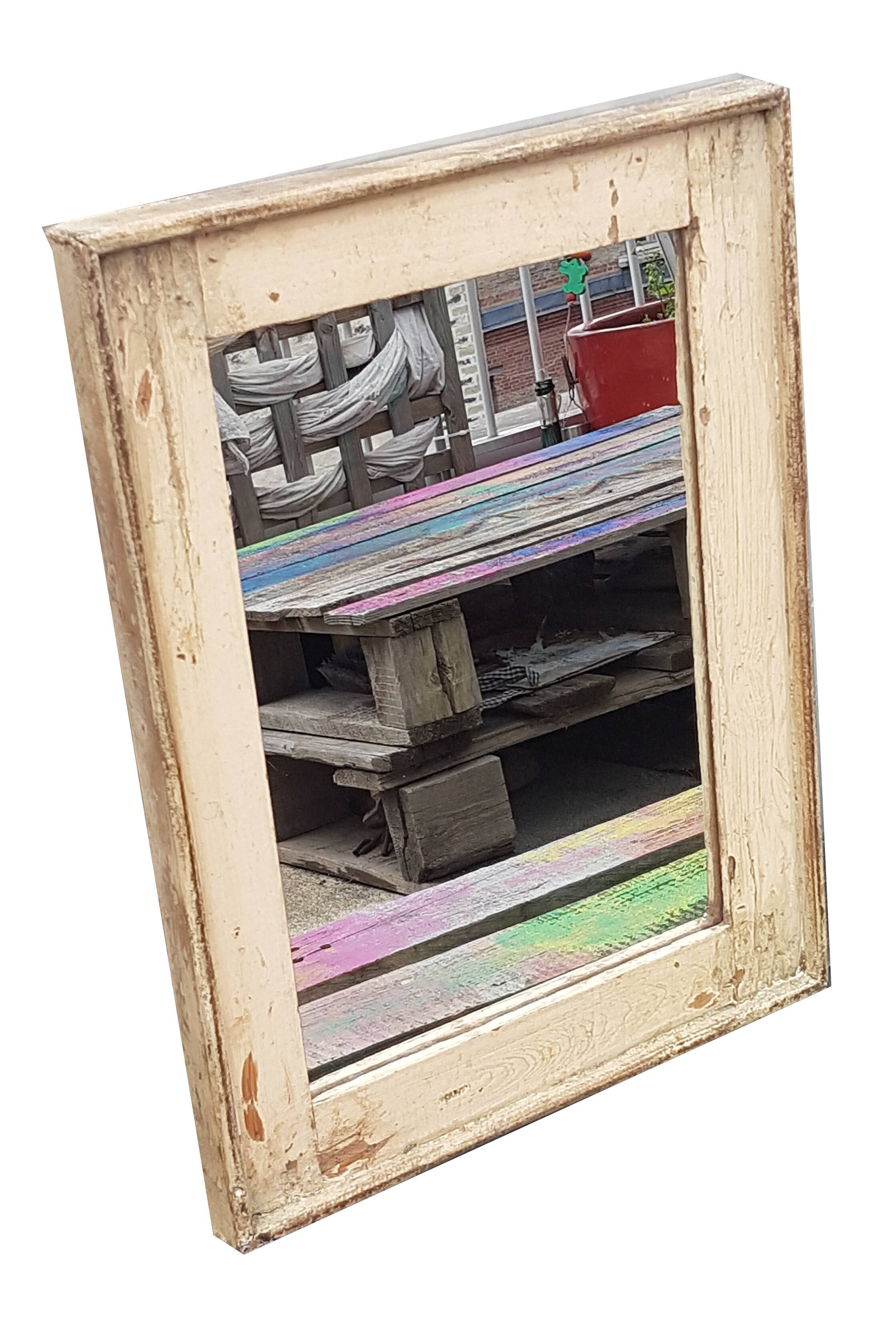 Off-White Mirror Old Teak Wood Patina