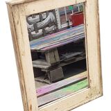 Off-White Mirror Old Teak Wood Patina