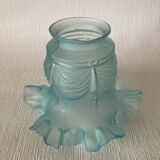 Antique tulip lampshade in blue frosted glass with pleated crown