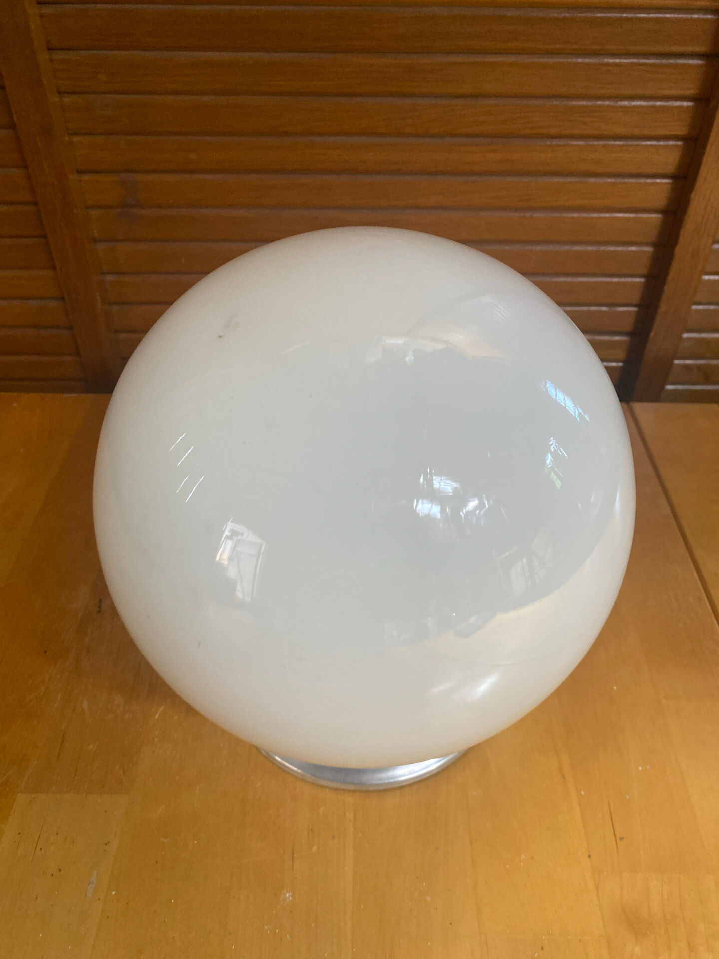 Vintage Ceiling Light Opaline White Ball + Aluminium Support 50s #E