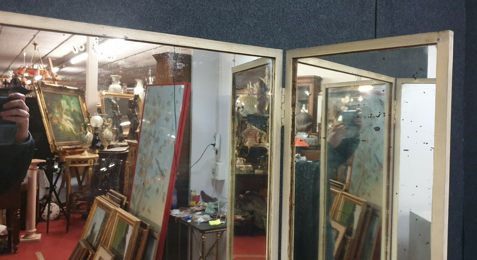 Rare store furniture triptych mirror of the 40s iron 140x160cm