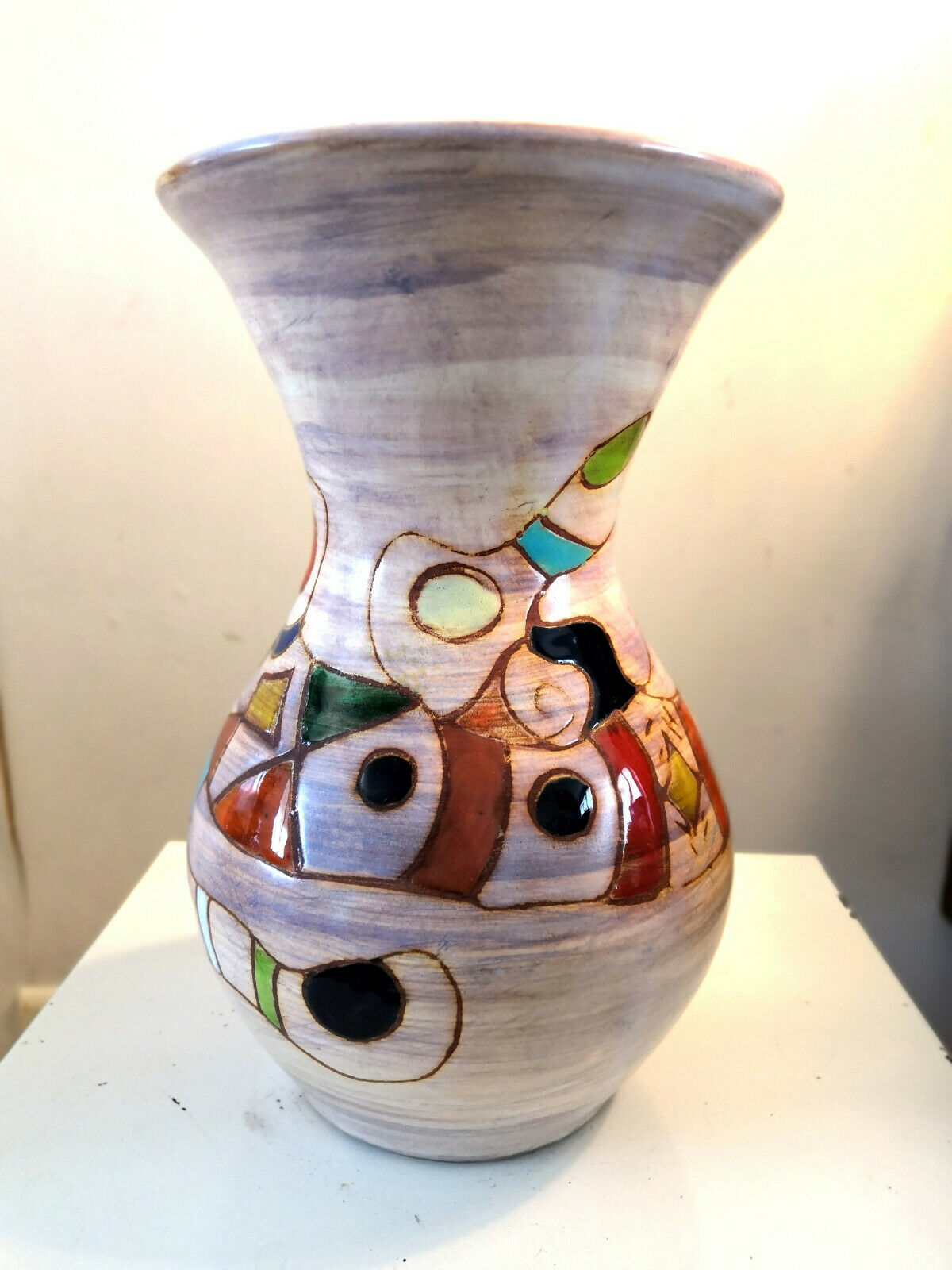 Strangulation vase with polychrome abstract decoration 60s