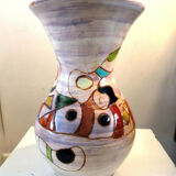 Vase à étranglement à décor abstrait polychrome années 60