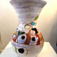 Strangulation vase with polychrome abstract decoration 60s
