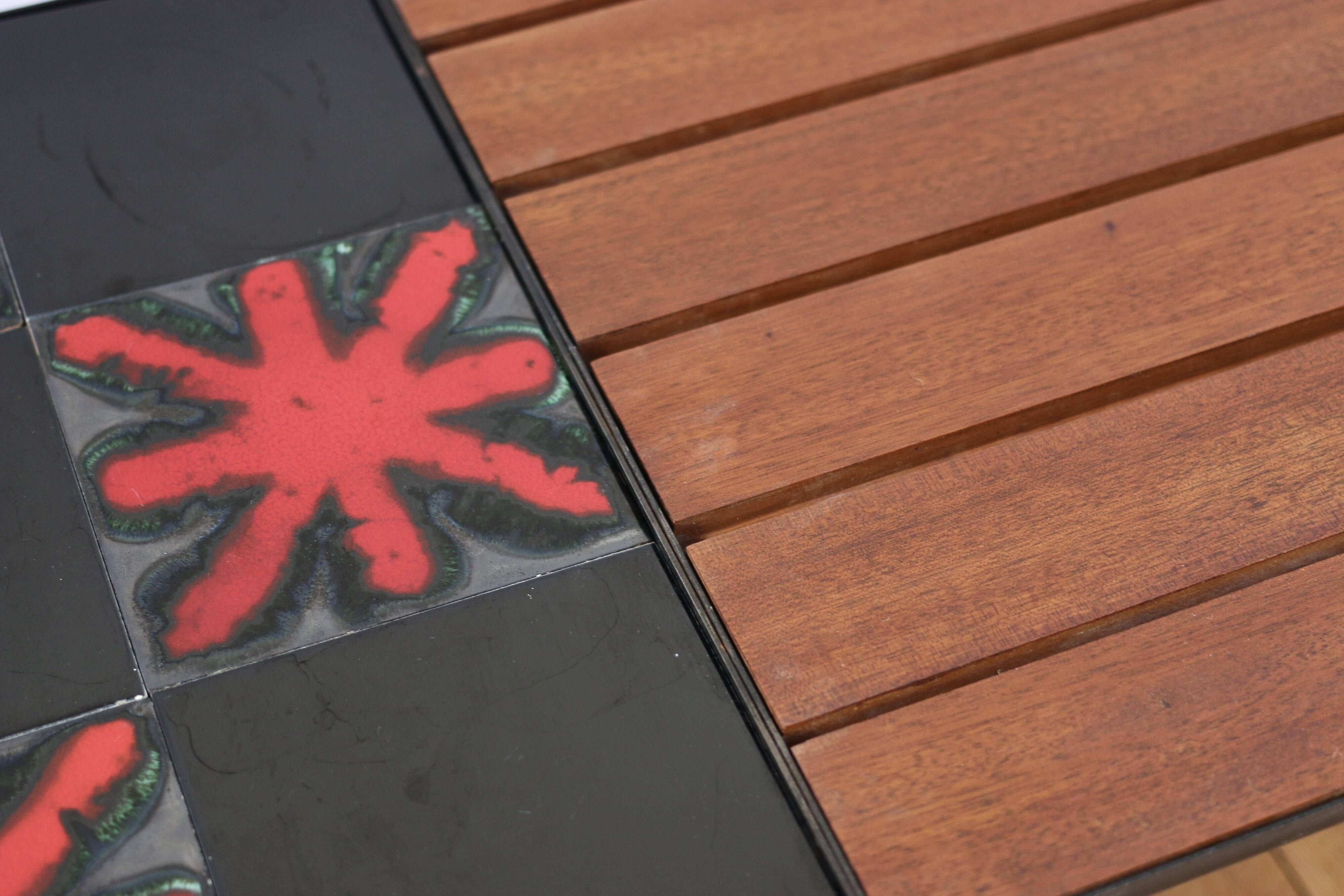 Vintage teak and ceramic coffee table 1960