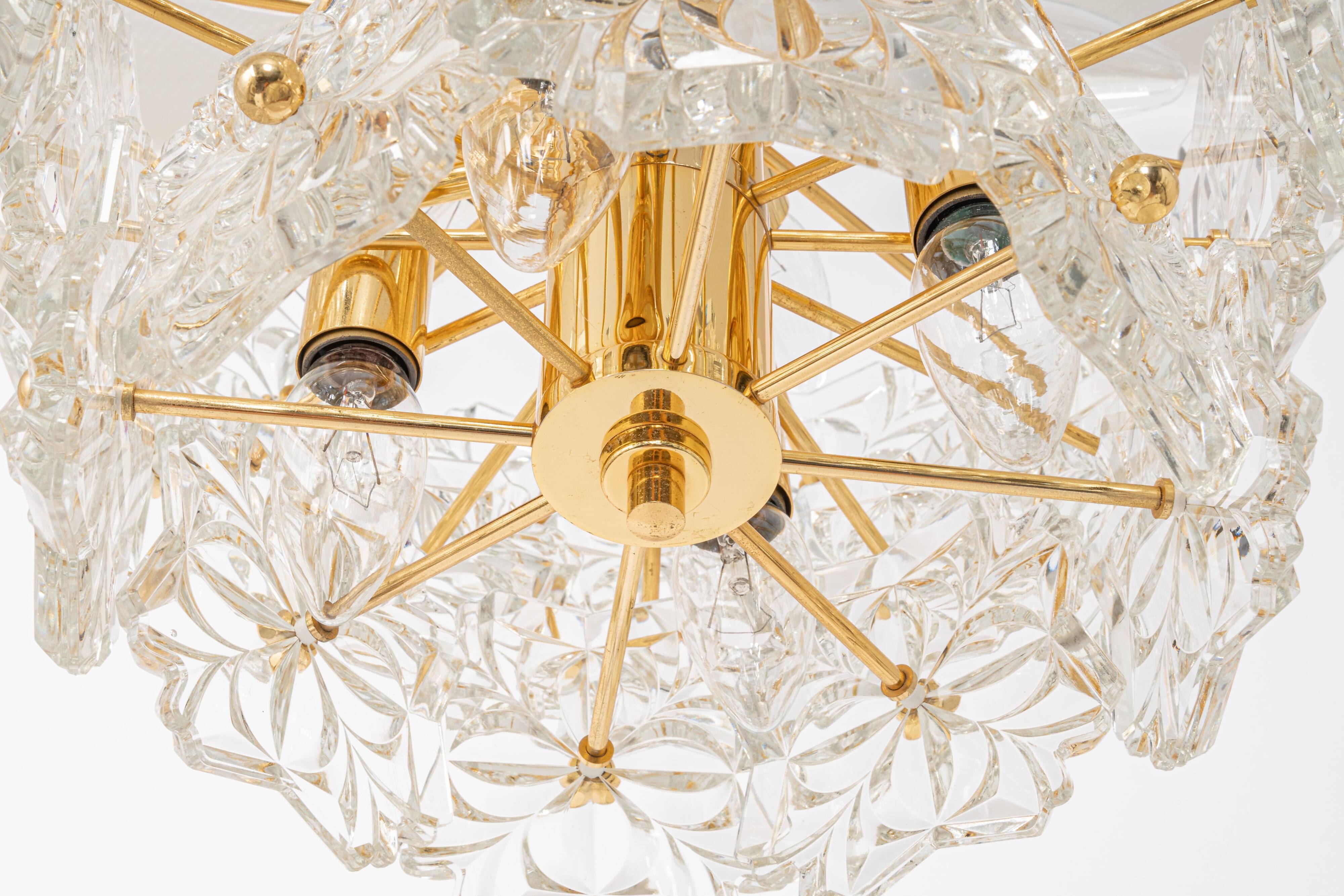 Chandelier in gilded brass and crystal glass, Germany, 1970s