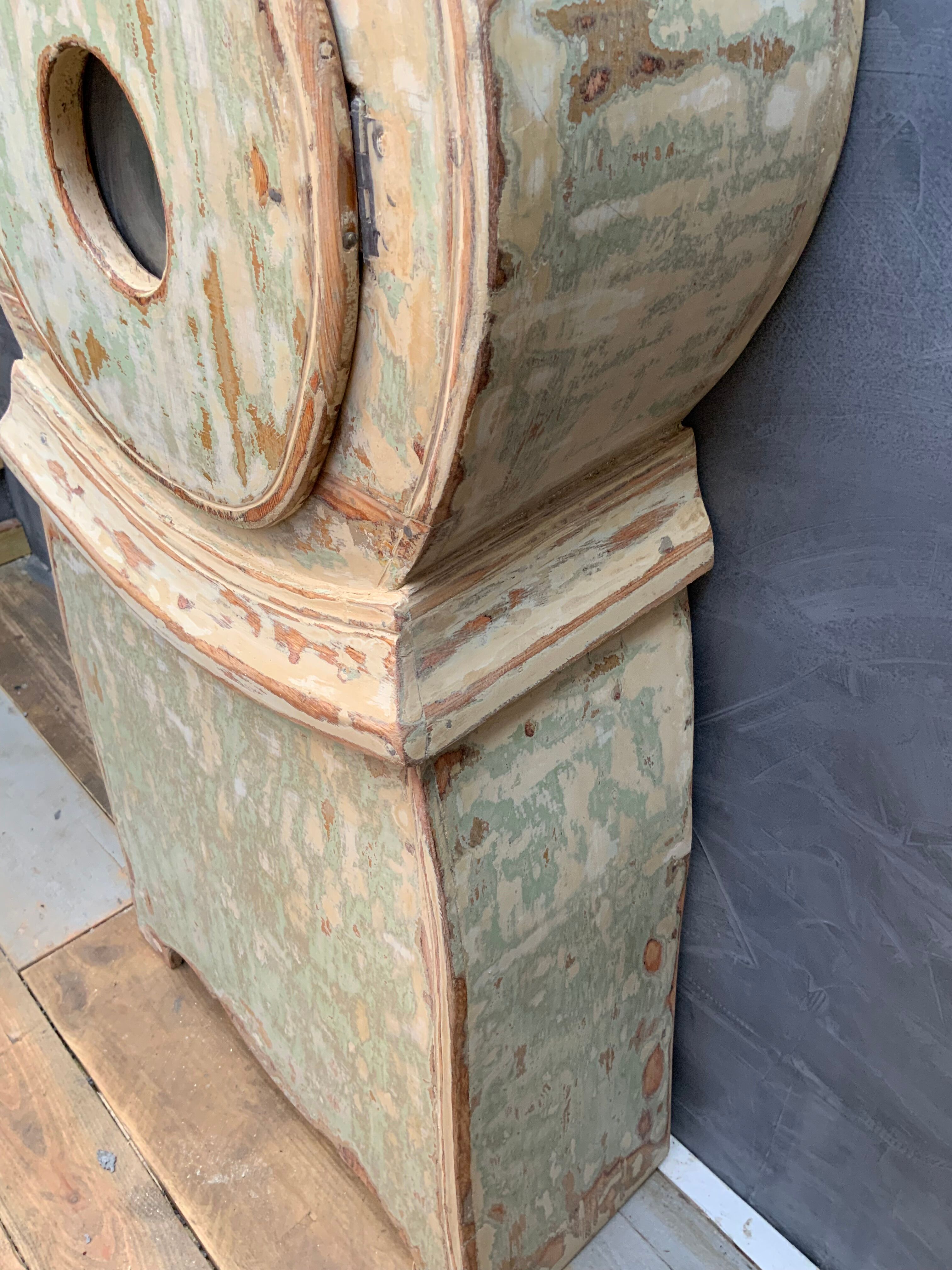 Antique mora clock long case, mint colour wood case 1800s