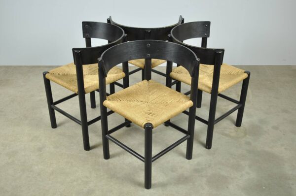 Fritz Hansen / chaises à manger scandinaves en papercord (4) / mogens lassen / danemark années 1960