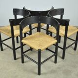 Fritz hansen / scandinavian papercord dining chairs (4) / mogens lassen / denmark 1960s