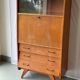 Vintage Scandinavian wooden secretary with display cabinet, desk and drawers