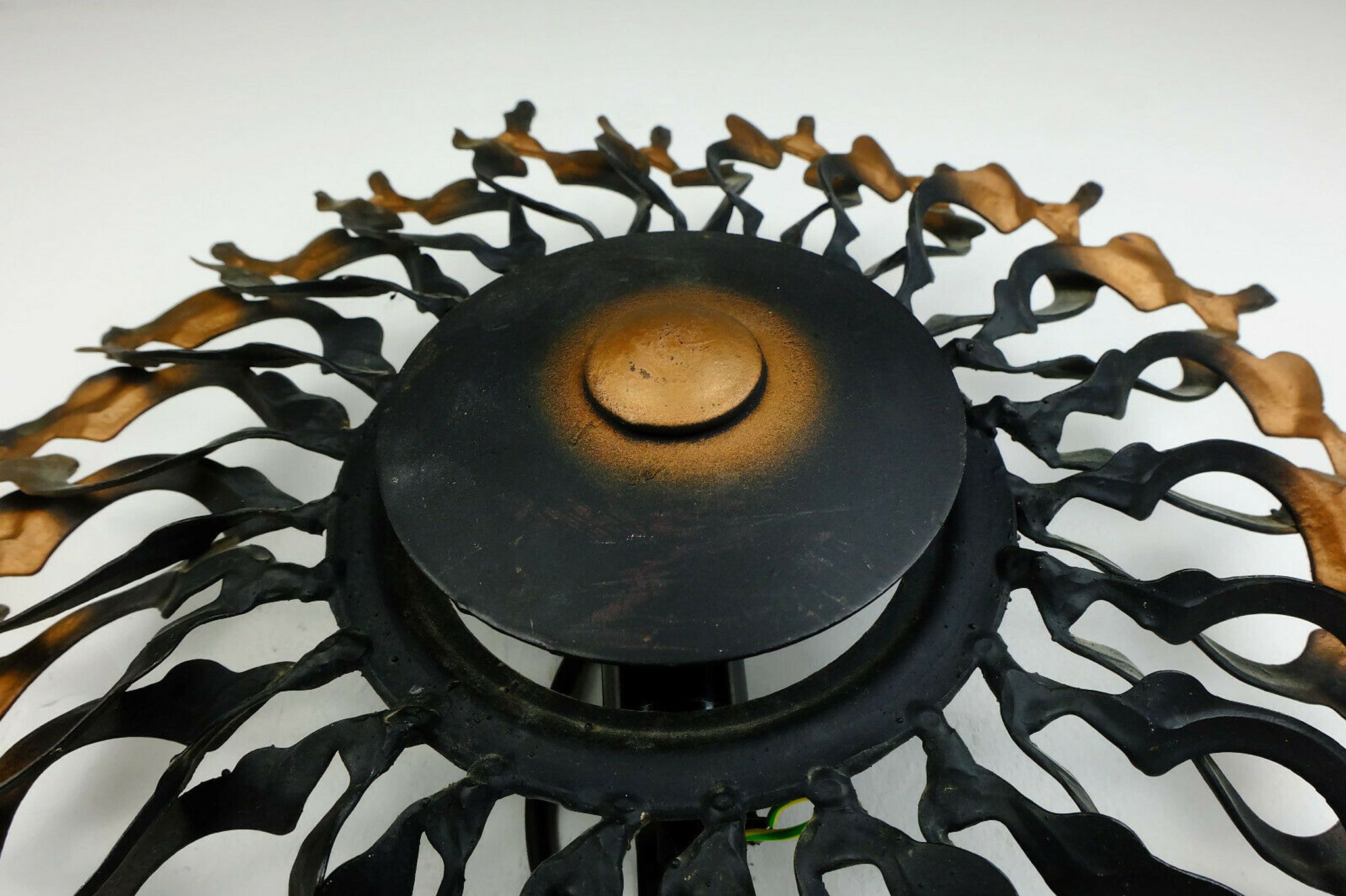 1960s SCONCE mid century sunburst brutalist black iron and copper colored