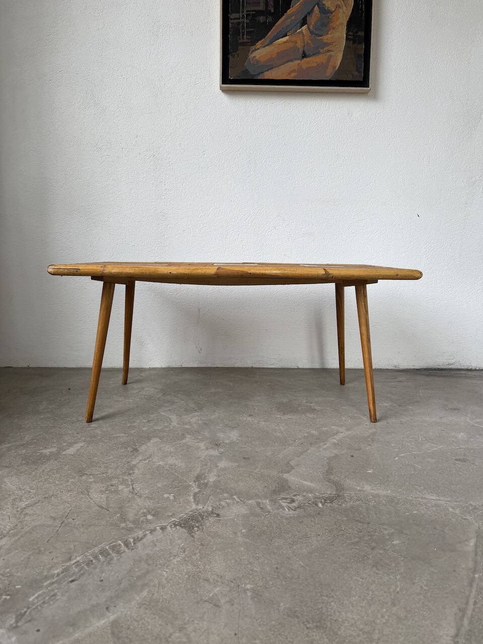 Rattan and ceramic coffee table, 60s