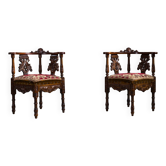 19th century Italian Renaissance style carved walnut corner chairs, set of 2