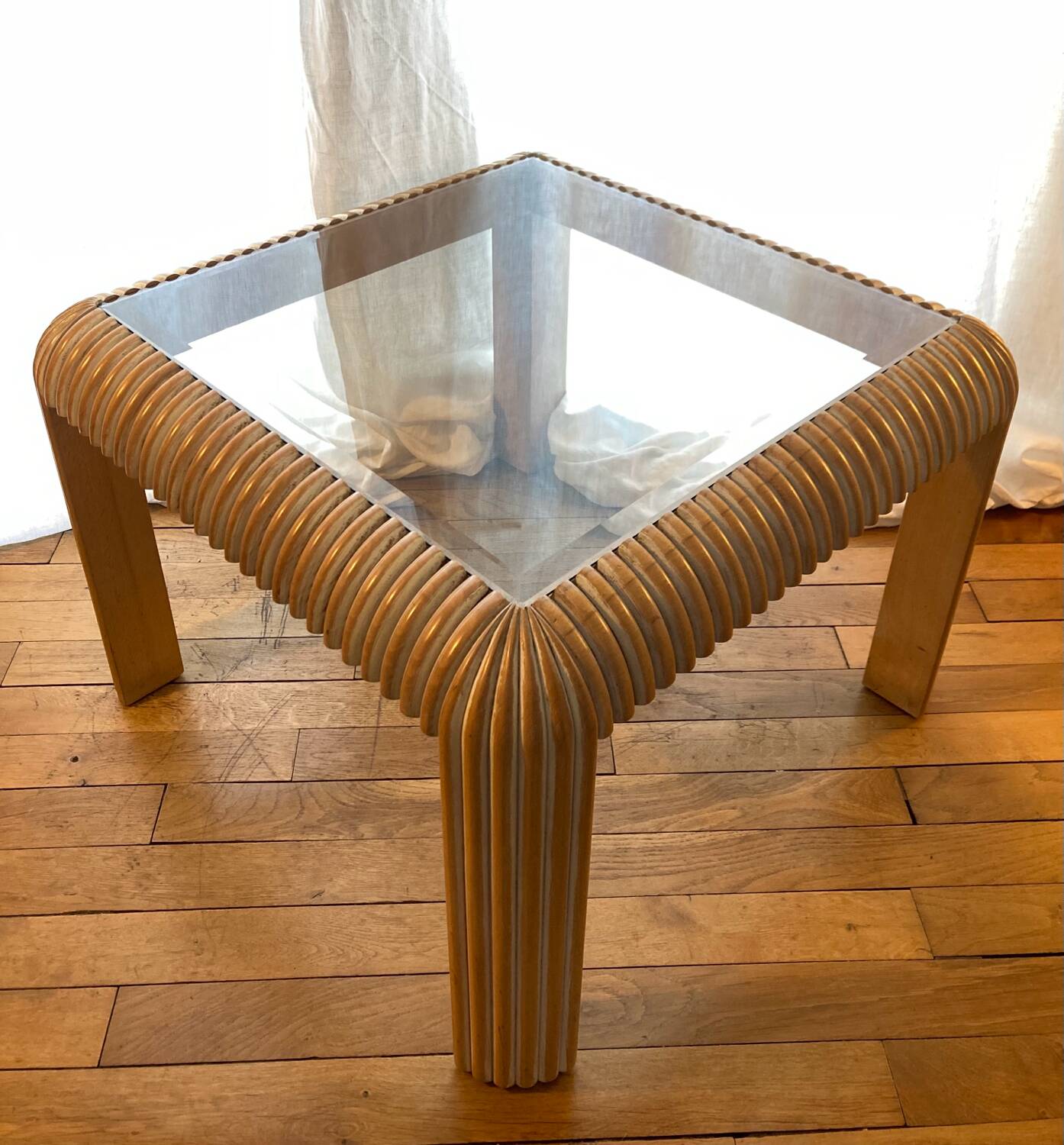 Vintage 80s limewashed gadroon coffee table