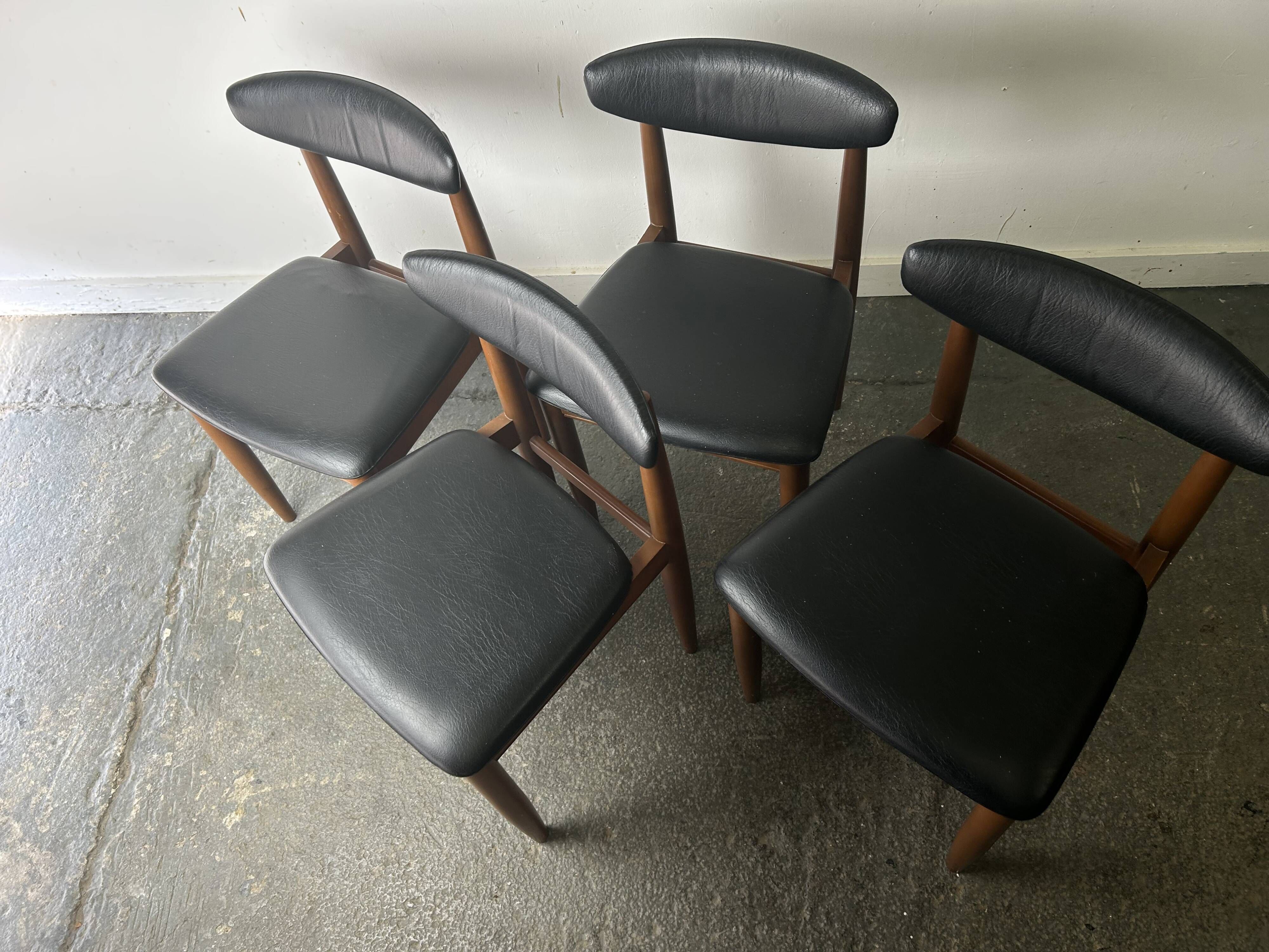 Four Schreiber Mid Century Dining Chairs Black Leatherette Floating Backres