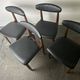 Four Schreiber Mid Century Dining Chairs Black Leatherette Floating Backres