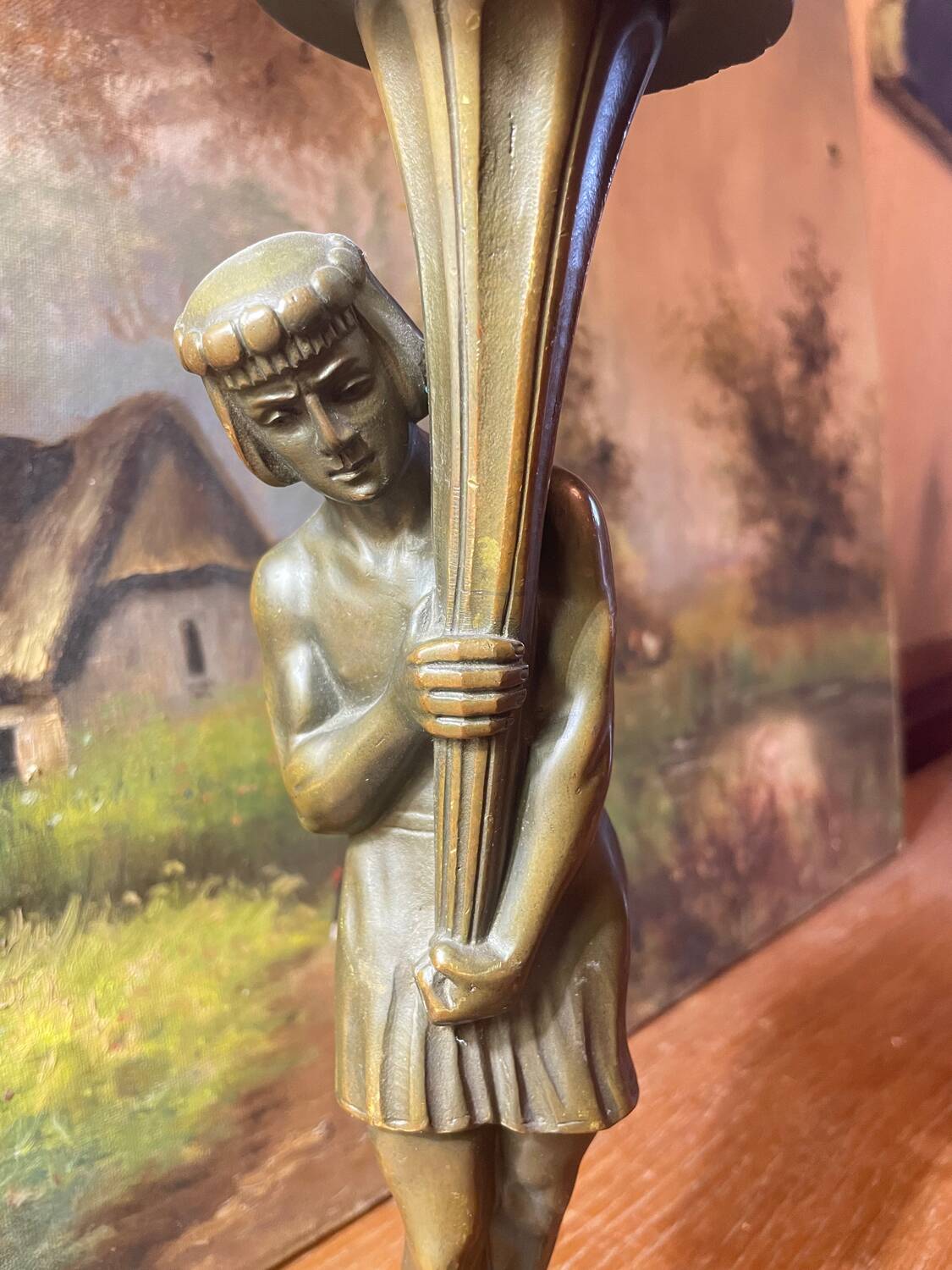Art deco bronze candle holder
