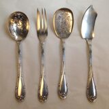 4 Serving cutlery in silver metal, model with crossed ribbons, Louis XVI style