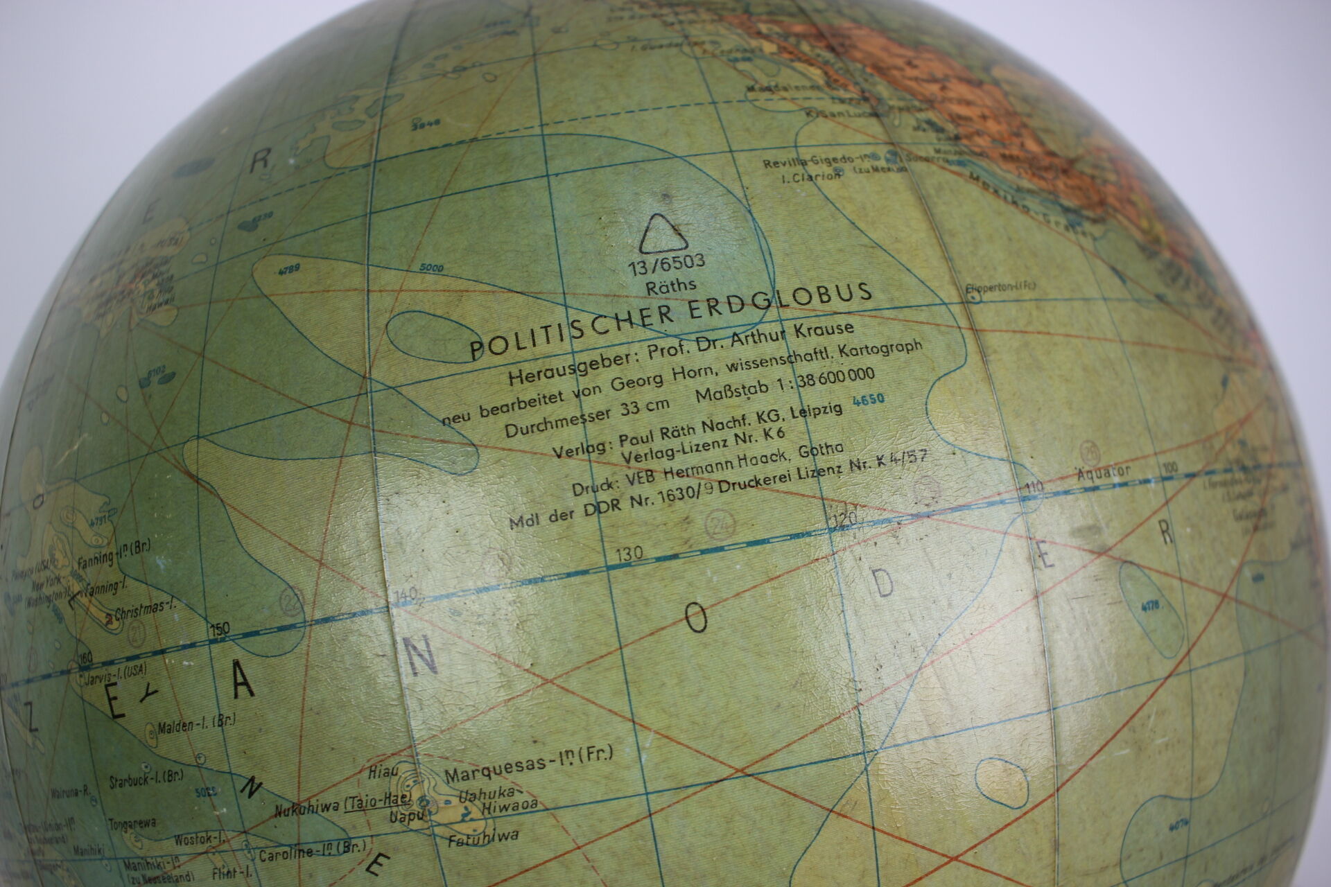 Mid-Century Light Glass Globe With Wooden Base by Paul Rath, 1950s