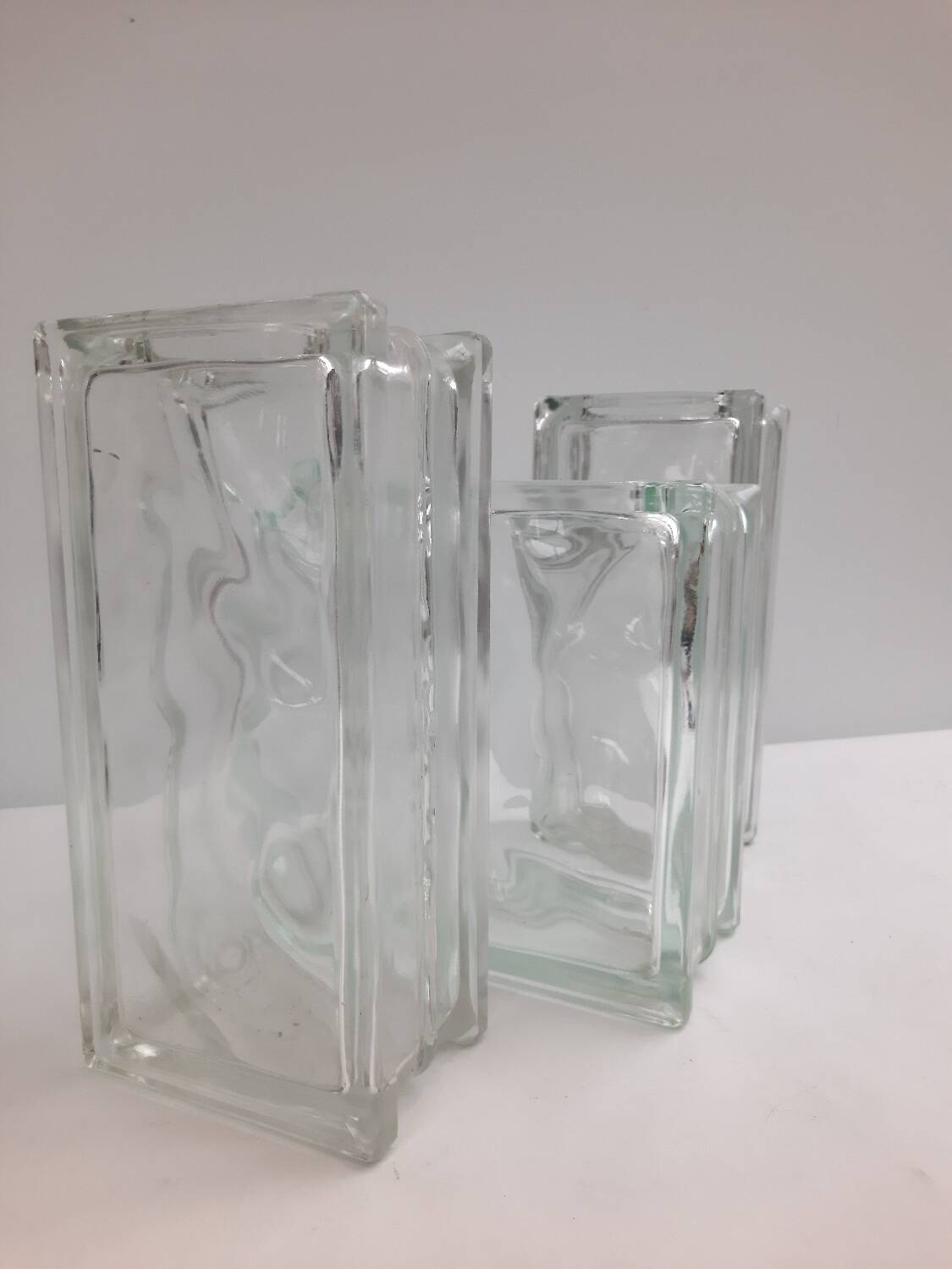 3 vintage glass brick vases