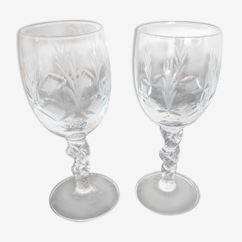 Pair of hand-cut crystal foot glasses made in France